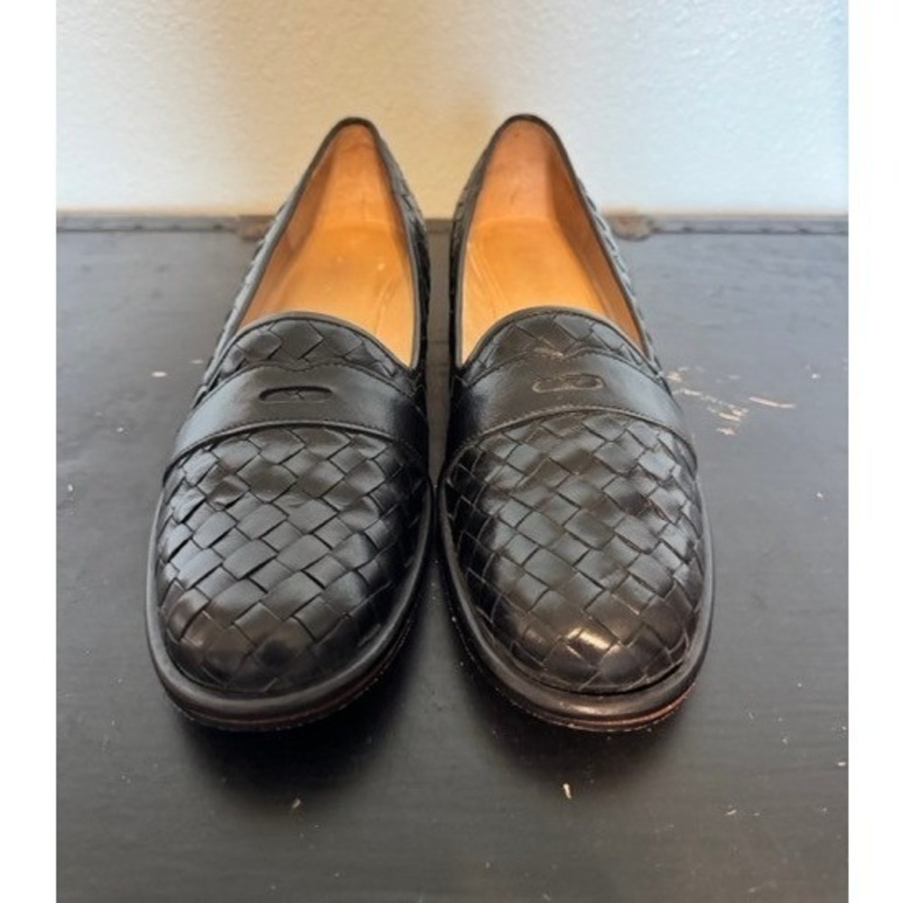 Orvis Womens Black Woven Leather Penny Loafers Size 10B Made in Brazil